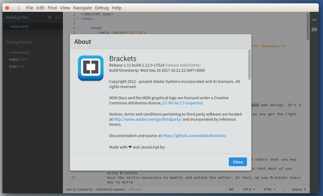 adobe javascript editor brackets