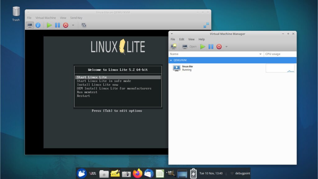 virt-manager running with VM