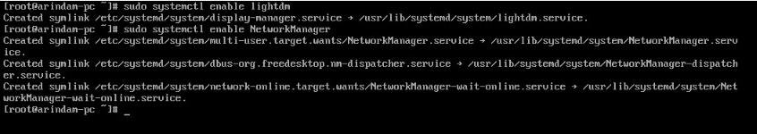 Enable lightdm and network - Install Xfce Desktop in Arch Linux