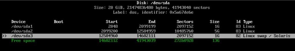 final partition list in cfdisk