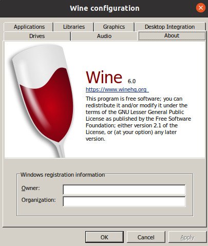 Wine 6.0 installed in Ubuntu 20.04