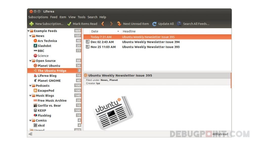 Liferea Feed Reader - Ubuntu
