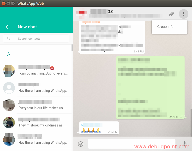 WhatsApp Running in Ubuntu - Conversation View