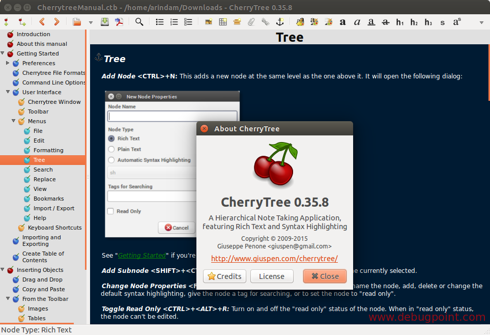 Cherrytree 0.35.8 Running in Ubuntu