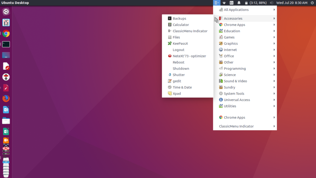 ClassicMenu Indicator in Unity Desktop