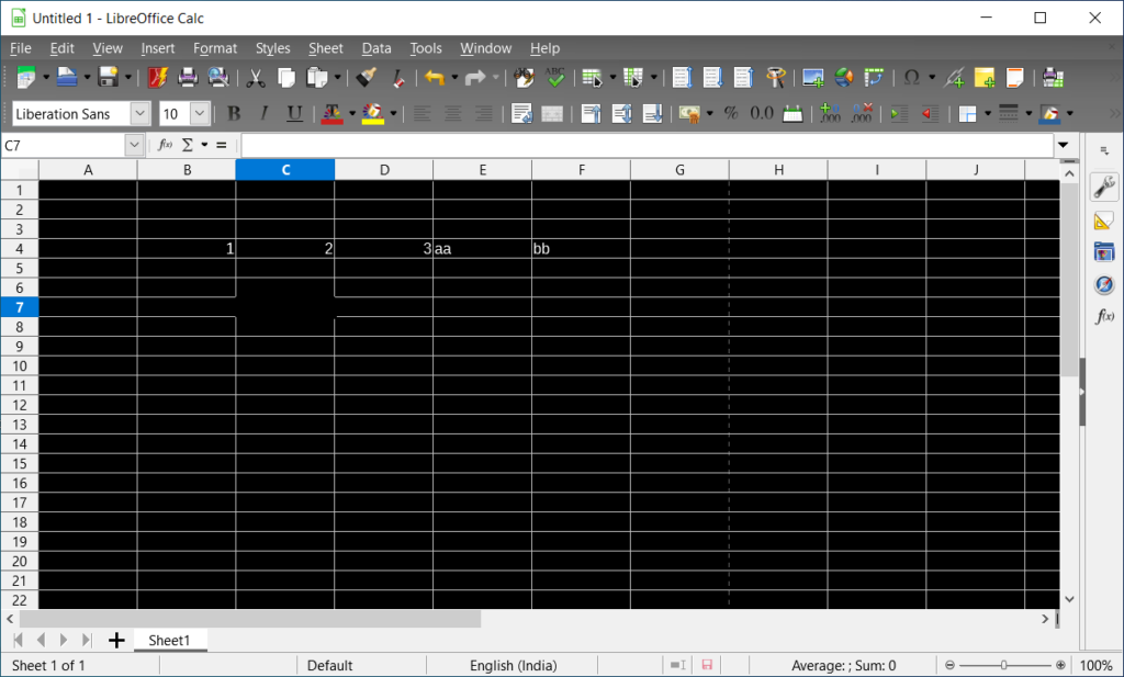 LibreOffice Calc in dark mode in LibreOffice