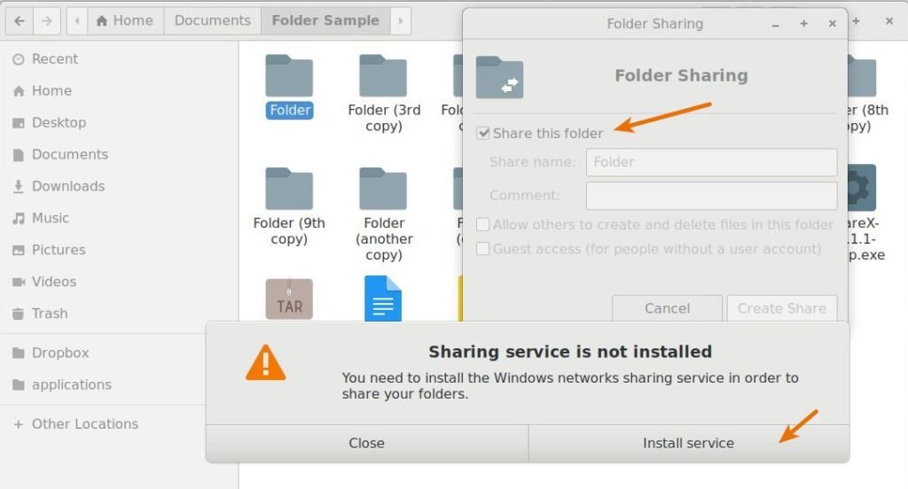 Folder Sharing Option - Install Samba