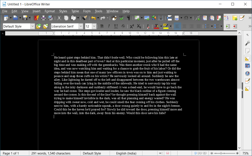 LibreOffice Writer in dark mode in Windows