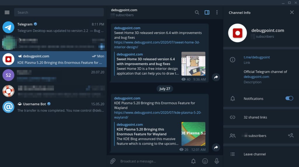 Telegram, Software