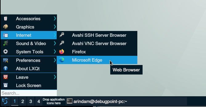 Edge in Arch Linux Application Menu (LXQt)