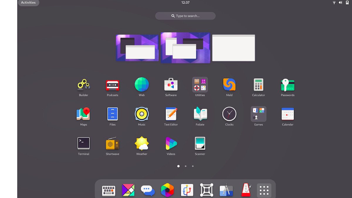 GNOME Activties with workspace and App view (proposed design)