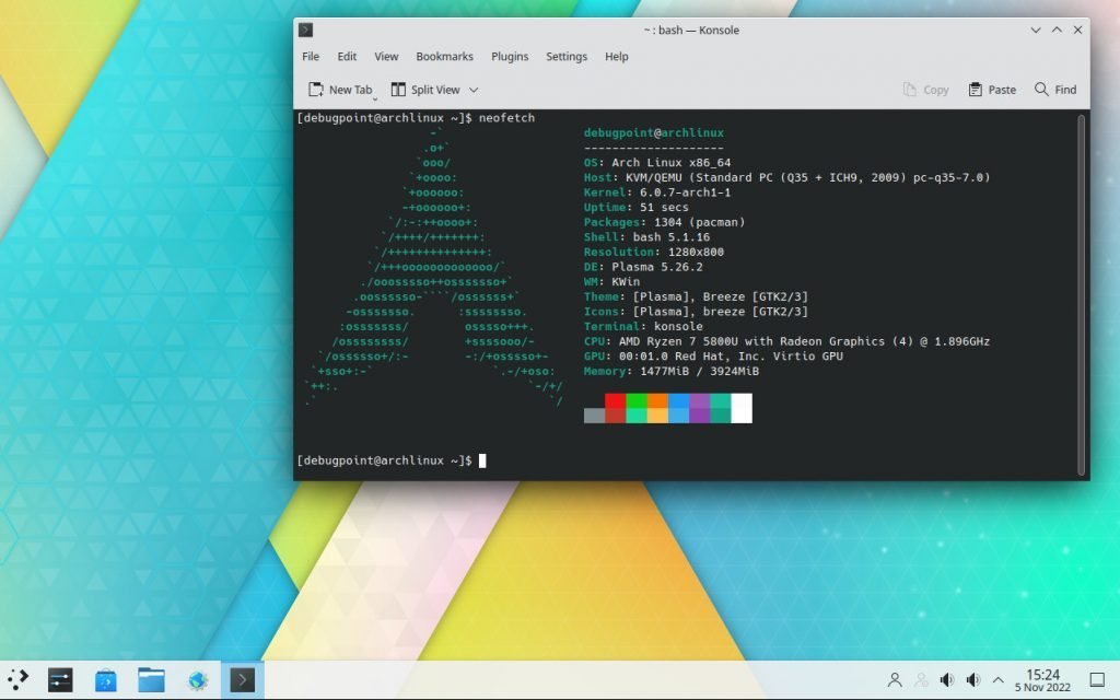 Arch Linux Running KDE Plasma Desktop