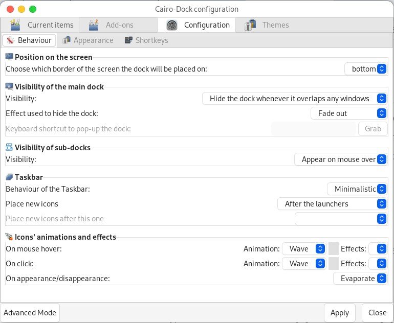 Cairo Dock Config - Behaviour
