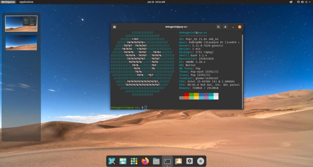 Pop OS 21.04 Cosmic Desktop