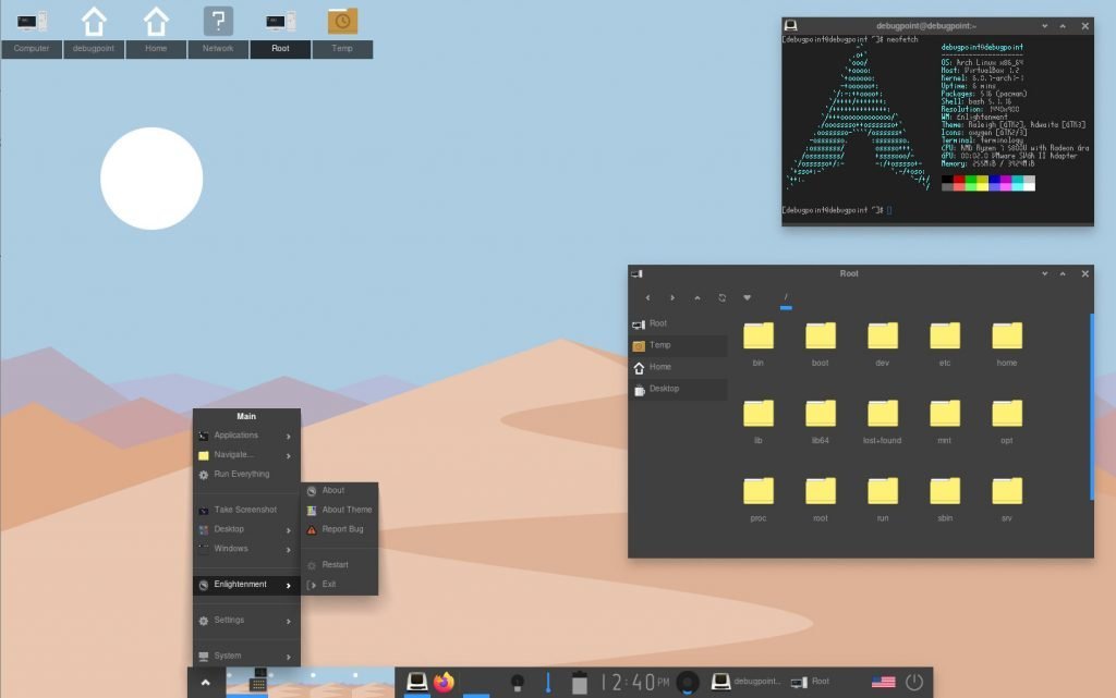 Enlightenment Desktop in Arch Linux (version 0.25)