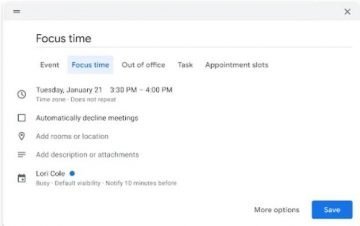 Google Calendar Enables Focus Time to Make You More Productive
