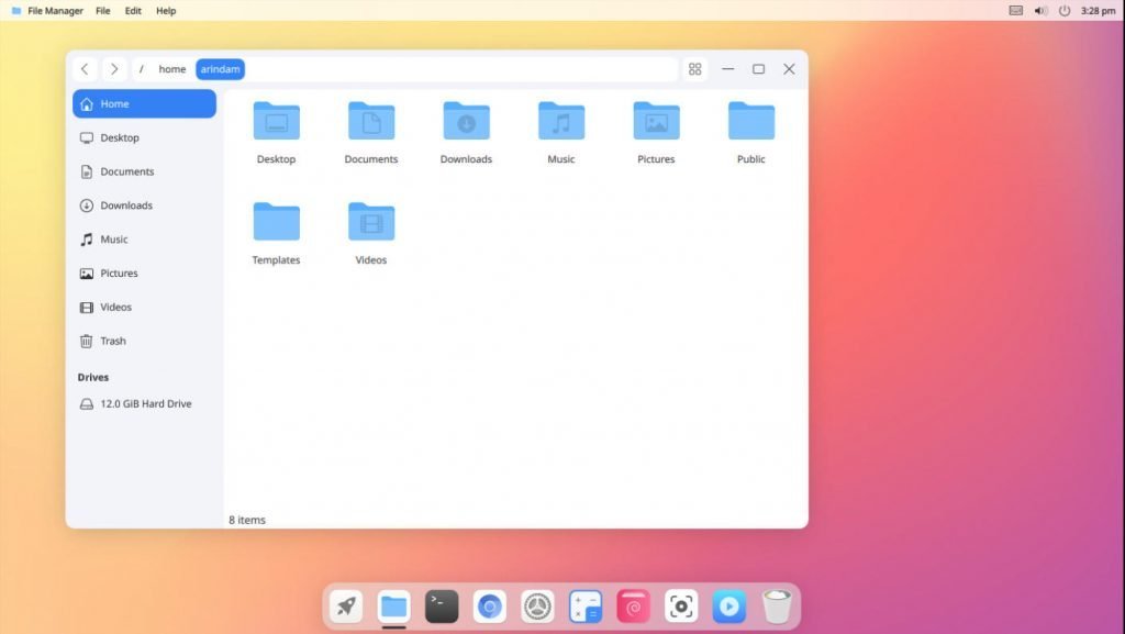 File Manager Global menu in Top bar in Cutefish OS Desktop