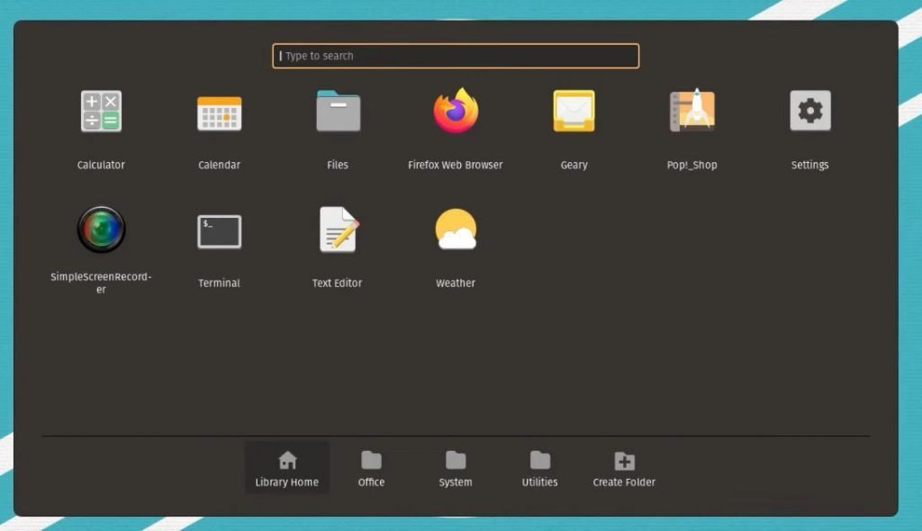 Application Menu in POP OS 21.10