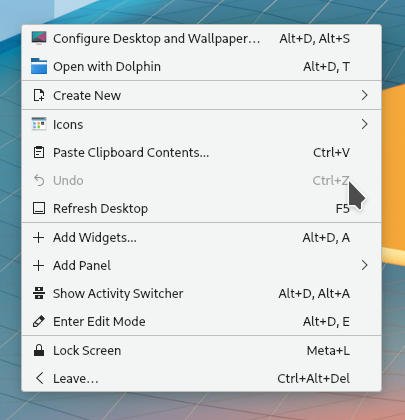 Default Desktop Context Menu