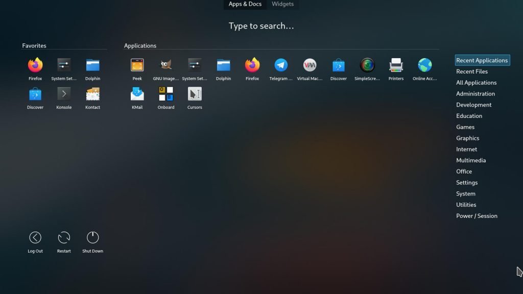 KDE Plasma Full Screen Application Menu Feature