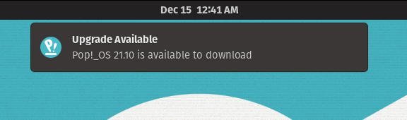 Pop OS 21.10 Upgrade Notification
