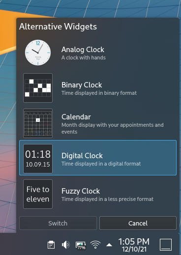 Show Alternatives in KDE Plasma Clock