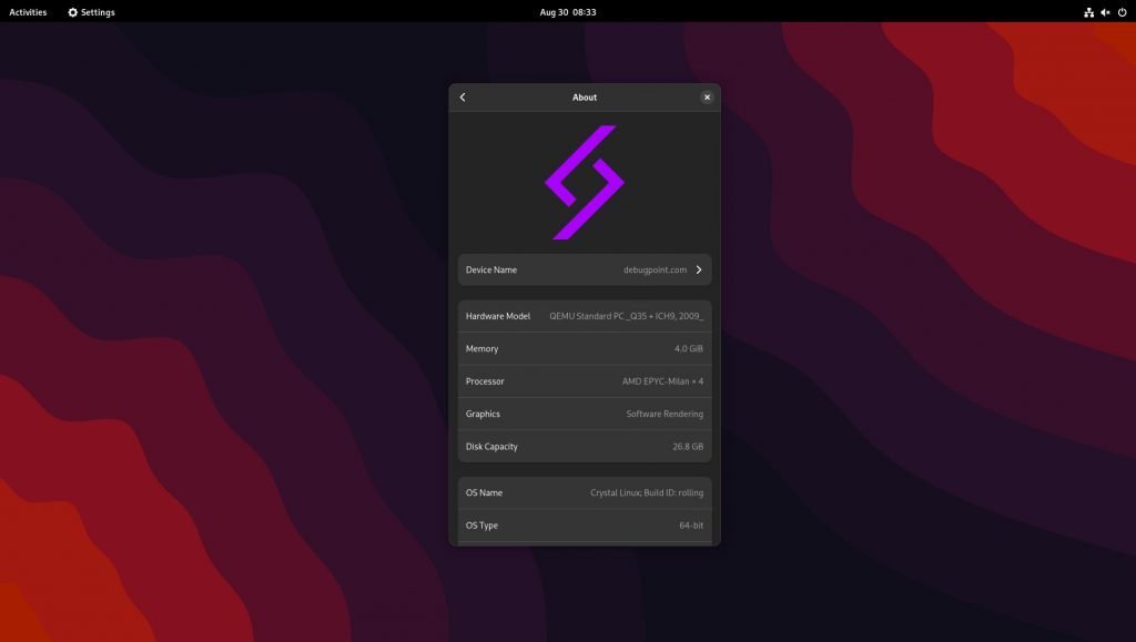 Crystal Linux Desktop with GNOME 42