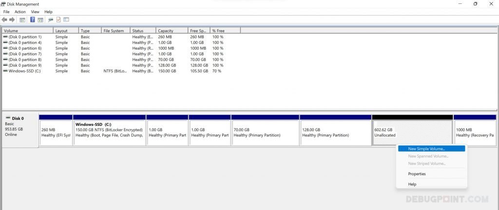 Unallocated space is created
