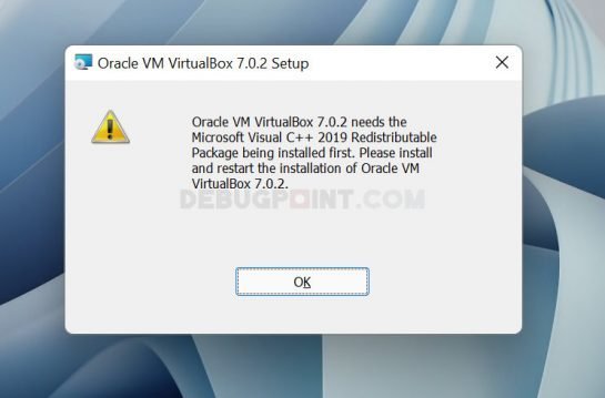 virtualbox needs microsoft visual c   error