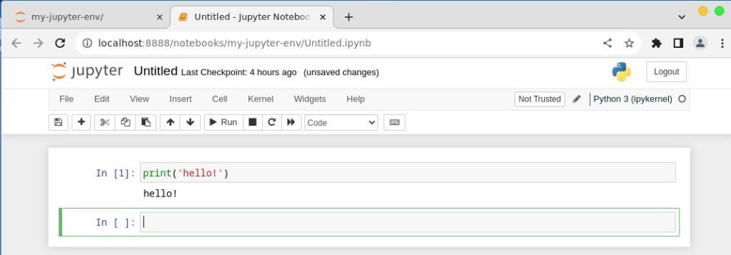 Running an example code cell using Jupyter notebook