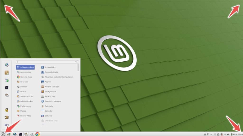 Example of hot corners in Linux Mint