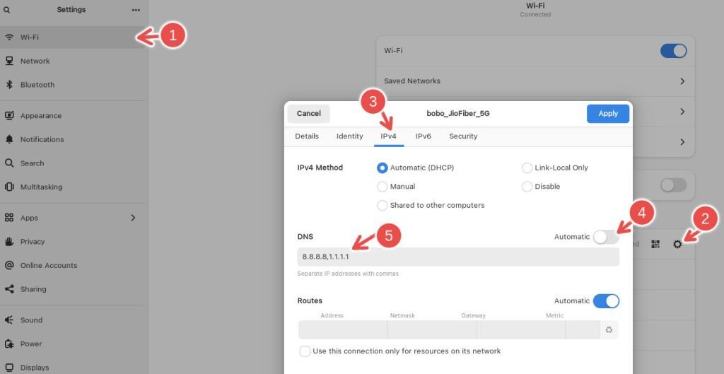Changing DNS in GNOME