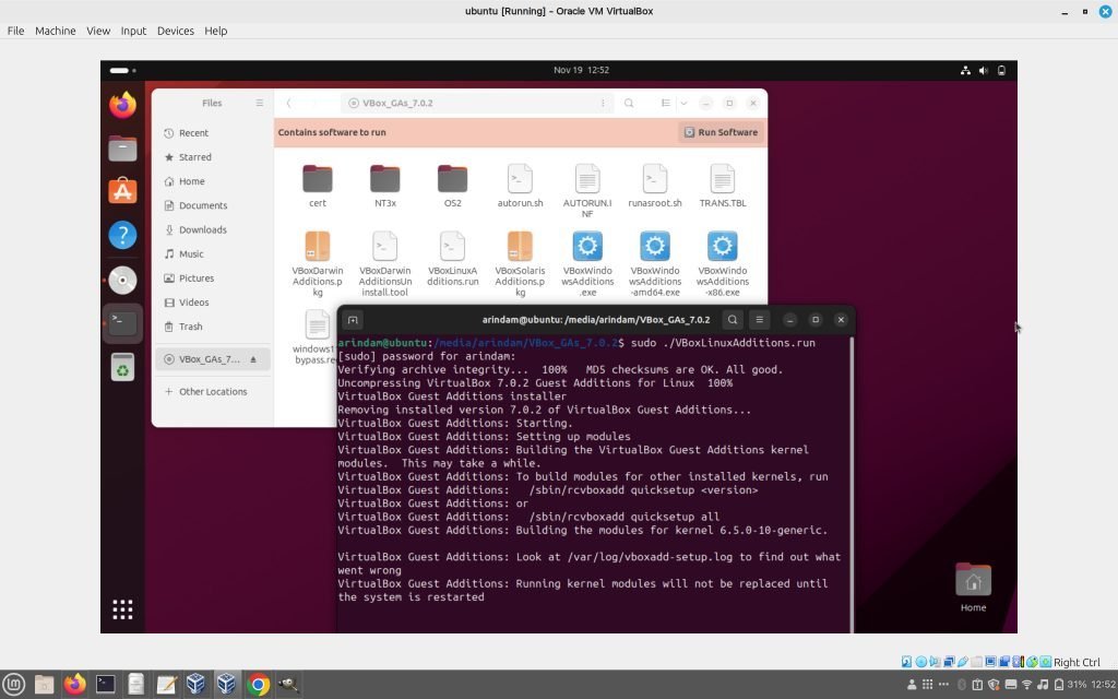 Installing guest additions in Ubuntu