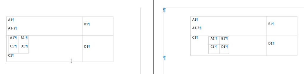 Nested flaoting table (before and after)
