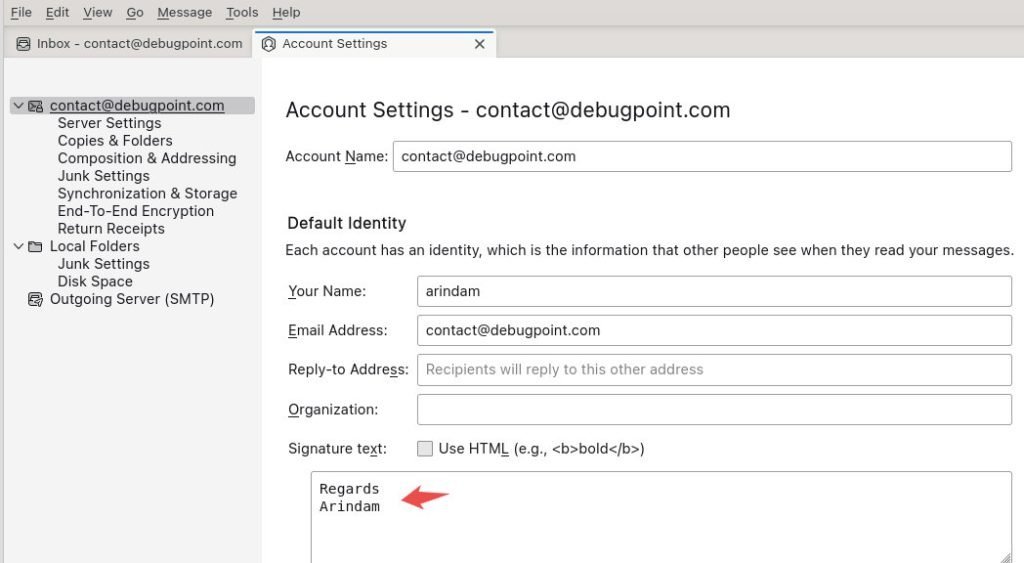 Adding signature in Thunderbird