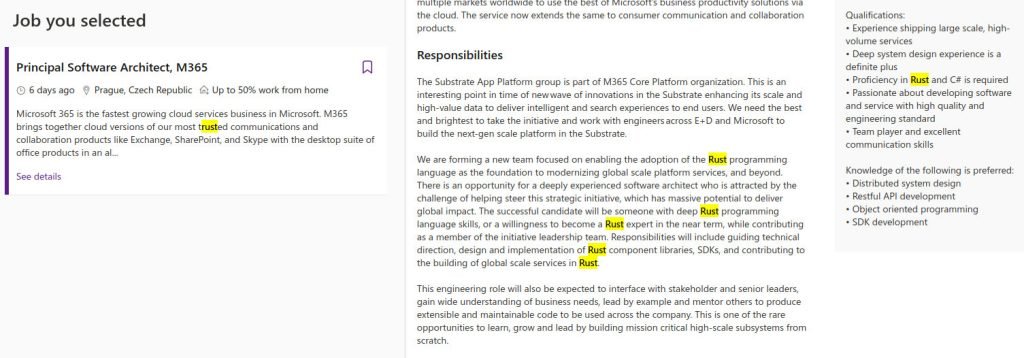 C# to Rust - the job post in question