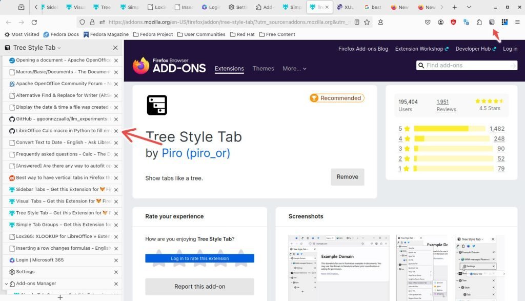Tree Style Tab showing all tabs in vertical position