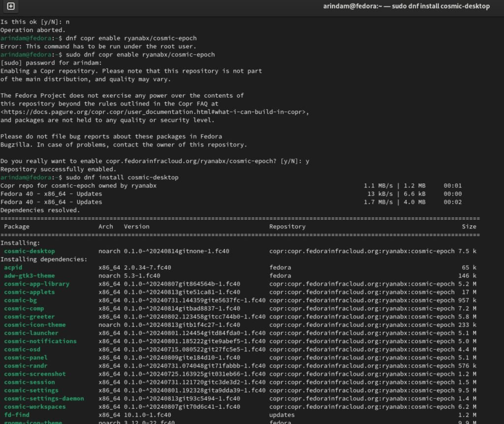 Install COSMIC Desktop on Fedora Linux
