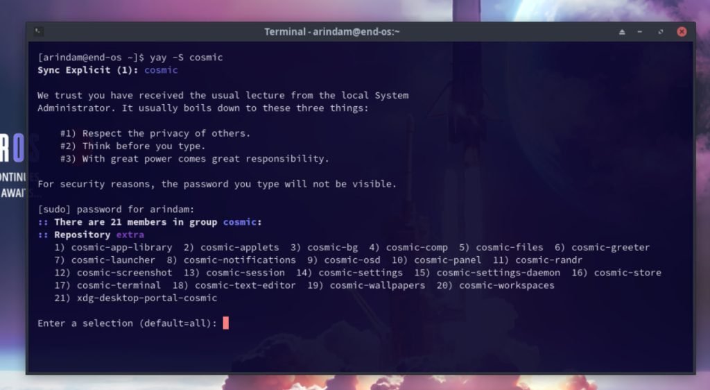 Install COSMIC on Endeavour OS
