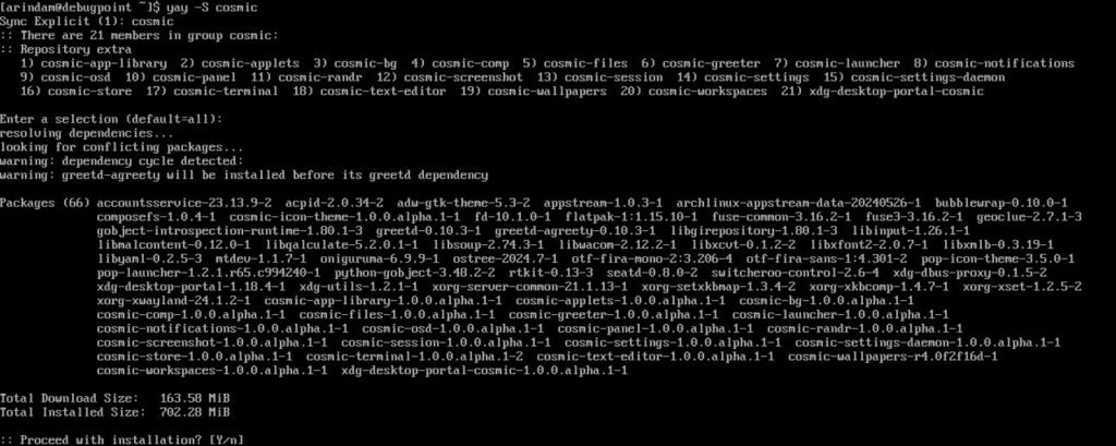 Installing COSMIC in Arch Linux