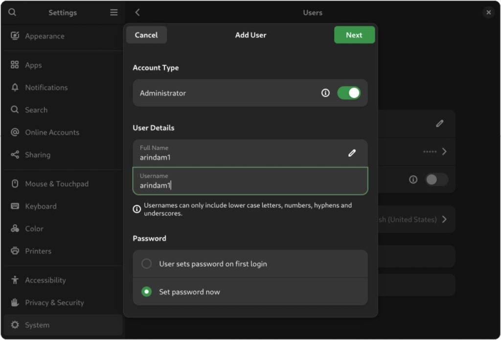 New Add User Dialog in GNOME 47