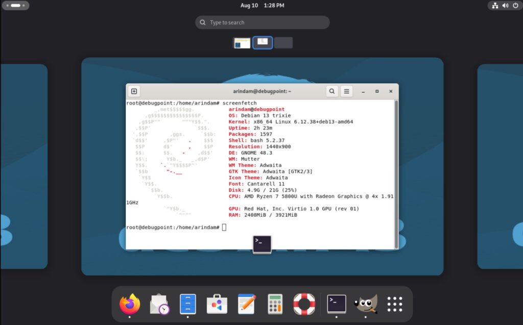 Debian 13 Trixie GNOME Desktop