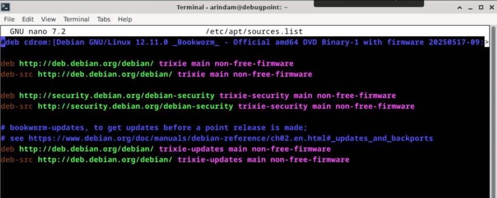 Debian 13 - after source list