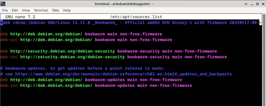 Debian 13 - before upgrade source list