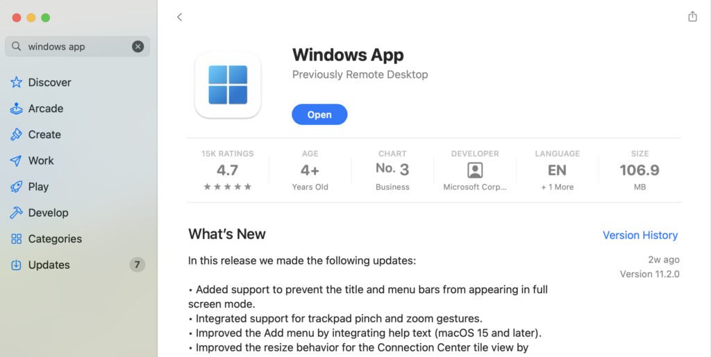 Install Windows App from App Store