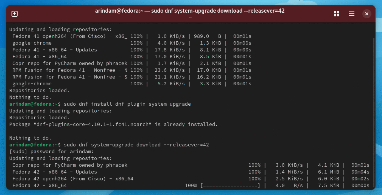 Upgrade to Fedora 42 from Fedora 41 Workstation (GUI and CLI)