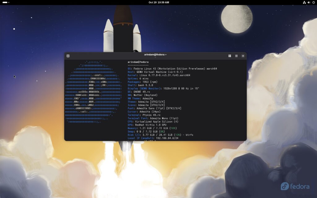 Fedora 43 Workstation Edition desktop