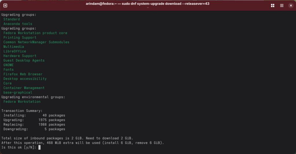 Fedora 43 - confirming upgrade