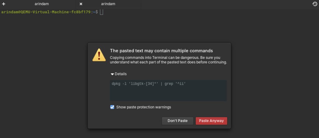 Paste protection in terminal