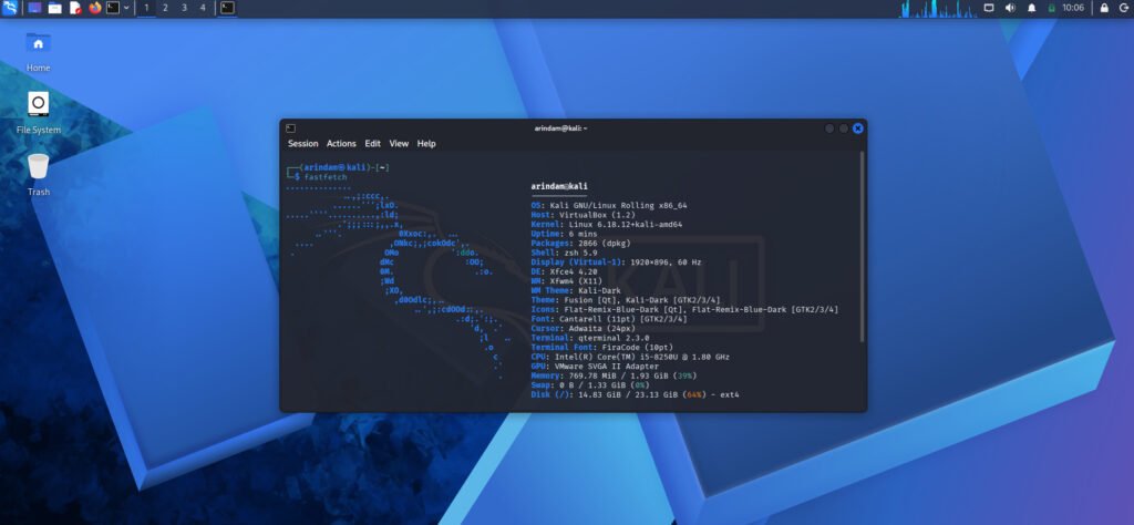 Kali Linux 2026.1 Xfce Desktop